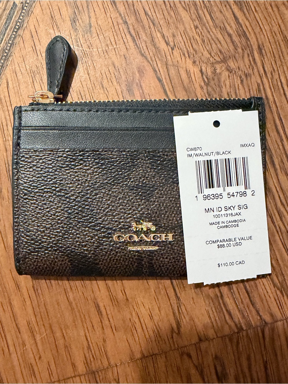 NWT Coach Black and Walnut Mini Skinny ID Case in Signature Coated Canvas